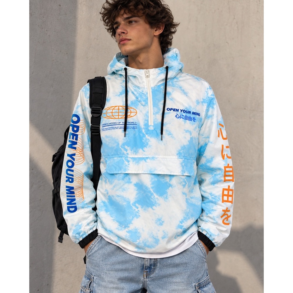 Brooklyn Cloth Open Your Mind Blue Tie-Dye Hooded Windbreaker
